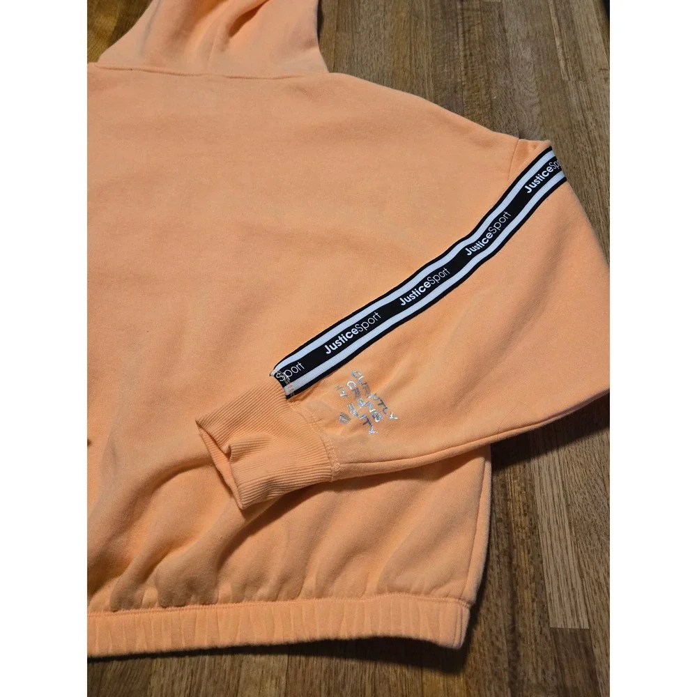 Justice Sport Girls XL 16/18 Neon‎ Peach Black Own Your Greatness Cropped Hoodie